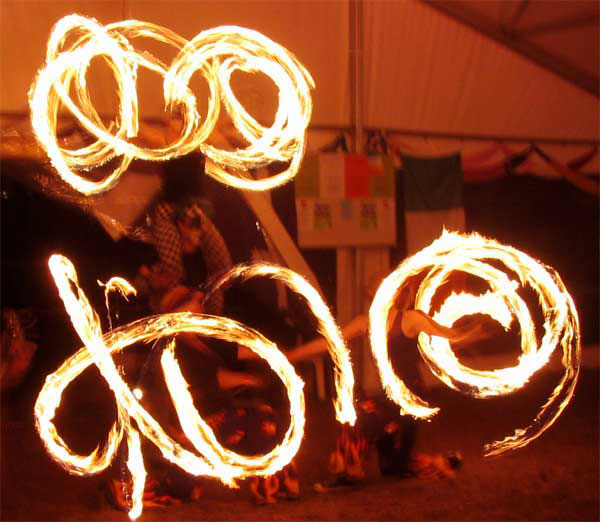 fire twirlers from Canberra fire circus Will-o'-the-Wisp