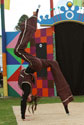 fun on stilts at the port fairy folk festival in Australia