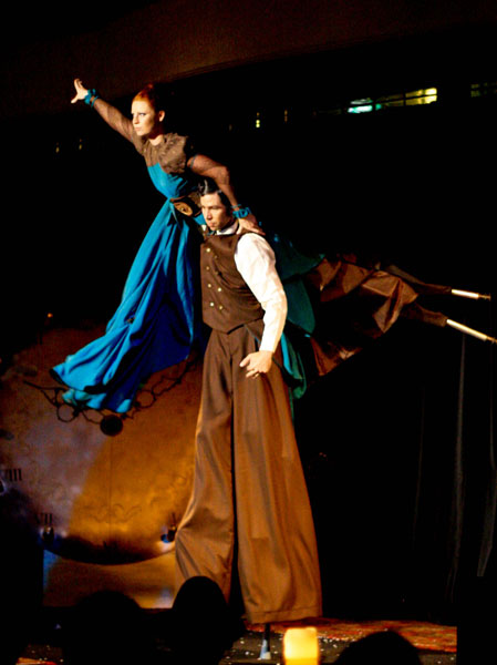 clockwork butterfly stilt dance collaboration with long shadow stilt theatre