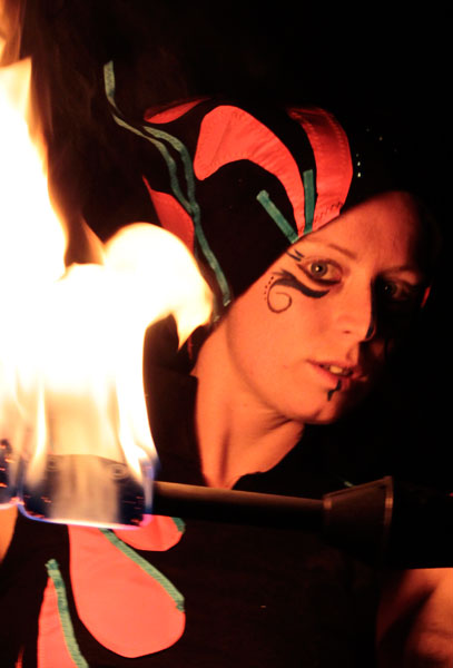 fire clubs, swing and spinning, fire performance in Australia. Will-o'-the-Wisp Fire Circus Act, Eve Everard