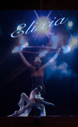 elixia banner, fire and UV show by Will-o'-the-Wisp and Carnival of the Divine Imagination