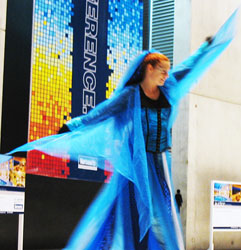 stilt walker at the national convention centre in christchurch New Zealand